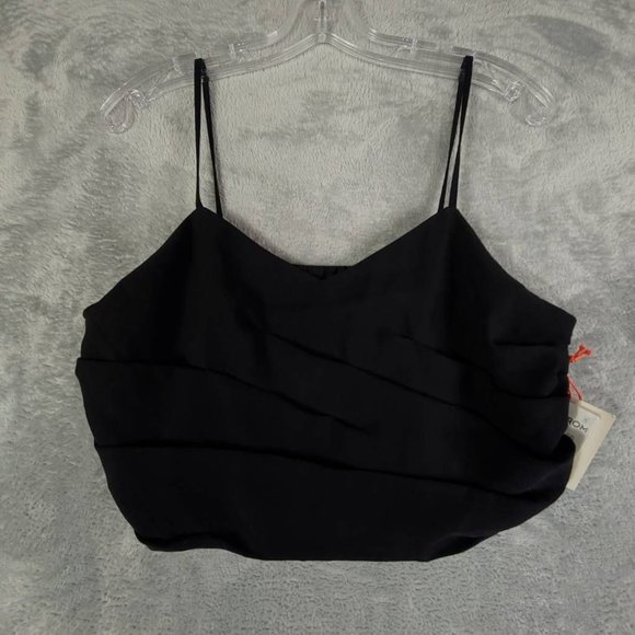 Open Edit Womens‎ Crop Top Black Spaghetti Strap V Neck Pleated Pullover M New - Picture 1 of 8